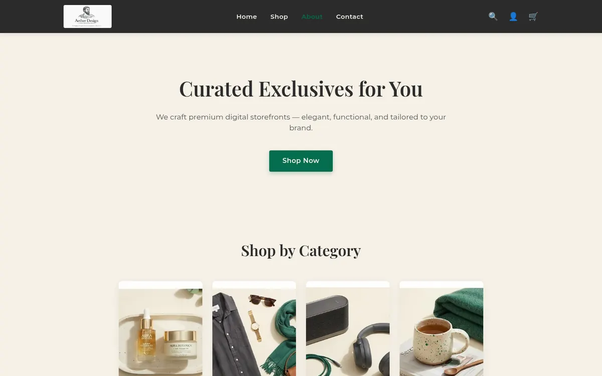 Opening view of the Luxury E-Commerce website