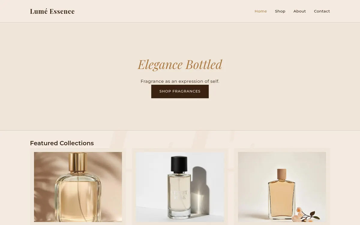 Opening view of the Lumé Essence website