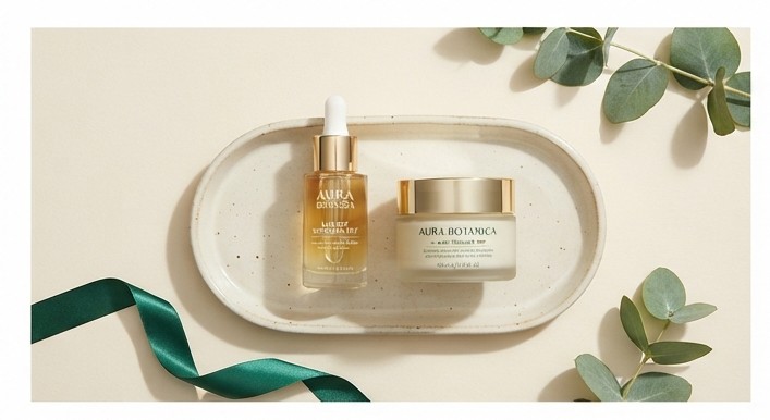 Luxury premium oil dropper and cream array display
